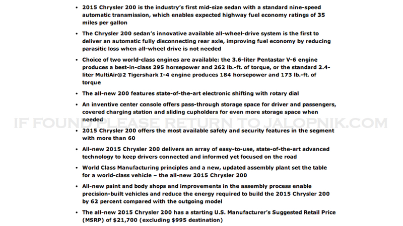 Illustration for article titled 2015 Chrysler 200: A Mopar Midsizer You Won't Be Embarrassed To Own